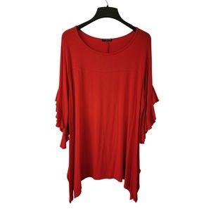 Red Bell/Ruffle Sleeve Assym. Tunic